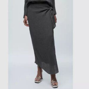 NWT Zara Gray 100% Linen Wrap Midi Skirt - Size XS